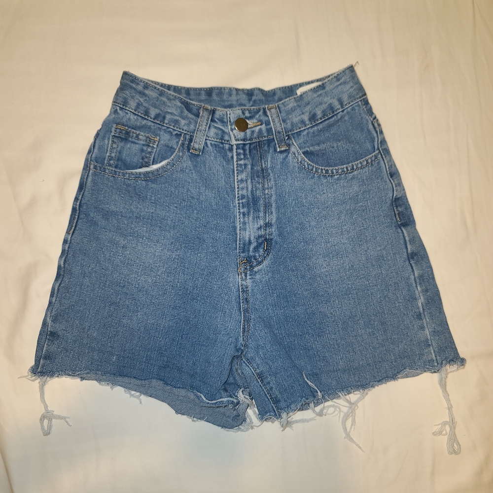 SHEIN Blue Jean Shorts High-Waisted Frayed Hem